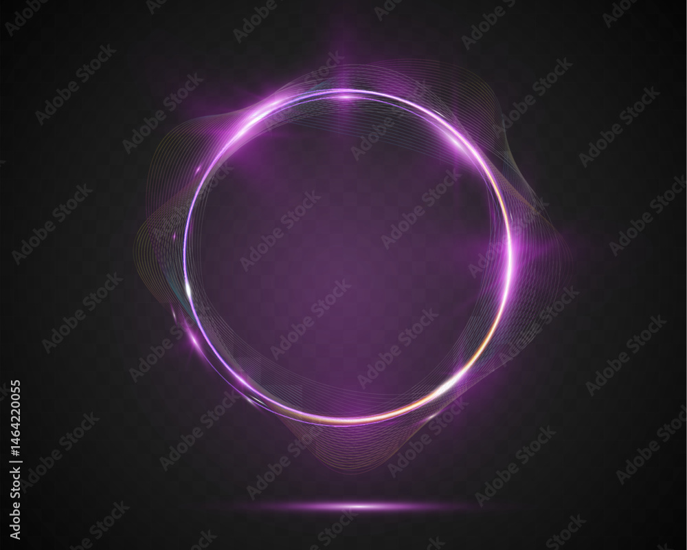 Poster Creative abstract background with glowing neon circular waveforms and dark gradient design.
