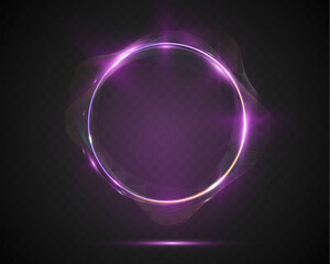 Creative abstract background with glowing neon circular waveforms and dark gradient design.
