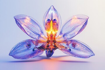 3D Glowing Mechanical Orchid with Articulating Petals
