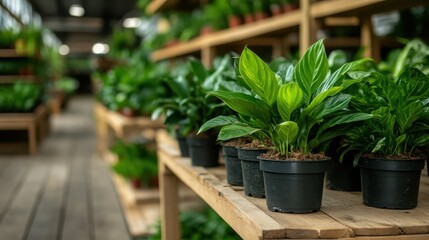A vibrant selection of potted plants arranged neatly in a greenhouse, exemplifying the beauty of nature and the importance of greenery in our lives and environments.
