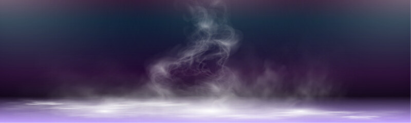 Abstract white smoke or steam rising in spotlight on dark background, mystical vapor effect.
