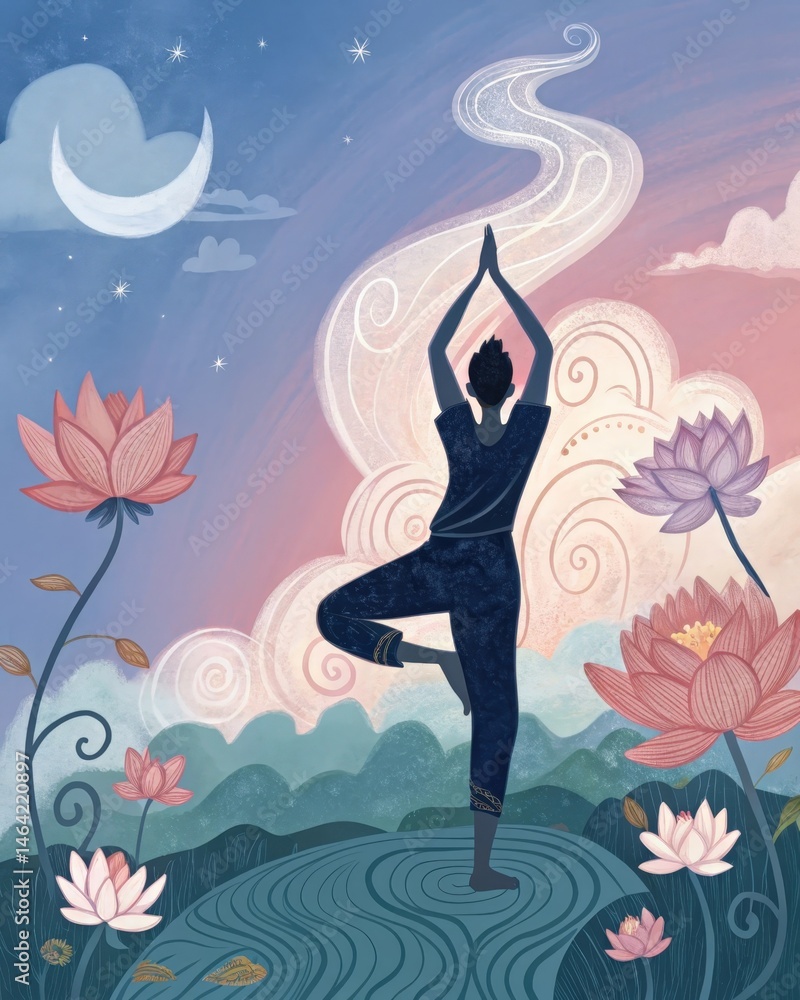 Poster a yoga practitioner in a pose that blends strength and relaxation embodying the physical representat