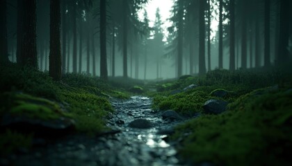 Obraz premium Misty forest stream