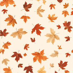 Fototapeta premium Gathering autumn leaves forest floor digital artwork light beige background top-down view elegant natural beauty
