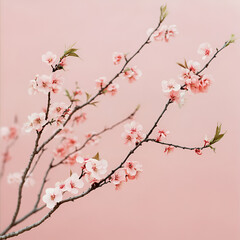 Elegance of cherry blossom branches nature photography light pink background close-up view floral serenity