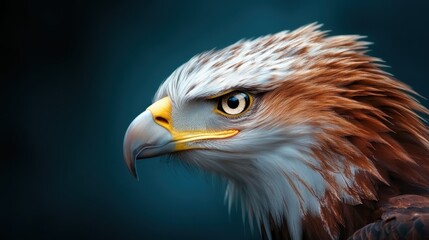Obraz premium A stunning close-up of a majestic eagle showcases the intricate details of its feathers and piercing eyes, symbolizing power, freedom, and the beauty of wildlife.