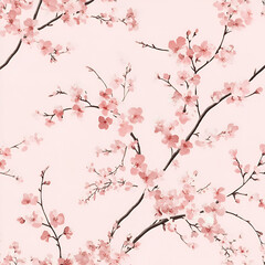 Admiring elegant cherry blossoms tranquil garden pattern design light pink background serene view aesthetic inspiration