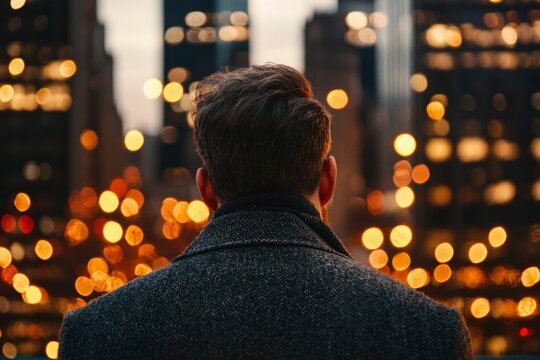 Man facing city lights