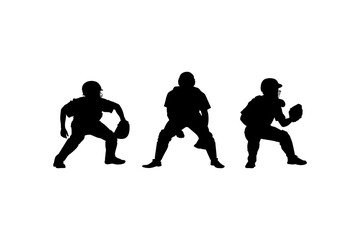 baseball catcher position stance pose silhouete set