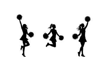 cheerleaders in action jump and cheer silhouette set