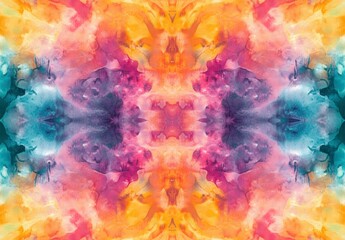 Obraz premium Vibrant Abstract Watercolor Pattern in Orange Pink Blue Shades