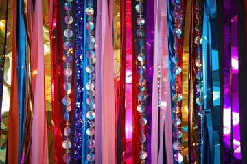 Vibrant Celebration Backdrop Decor with Dazzling Streamers and Shimmering Sequins