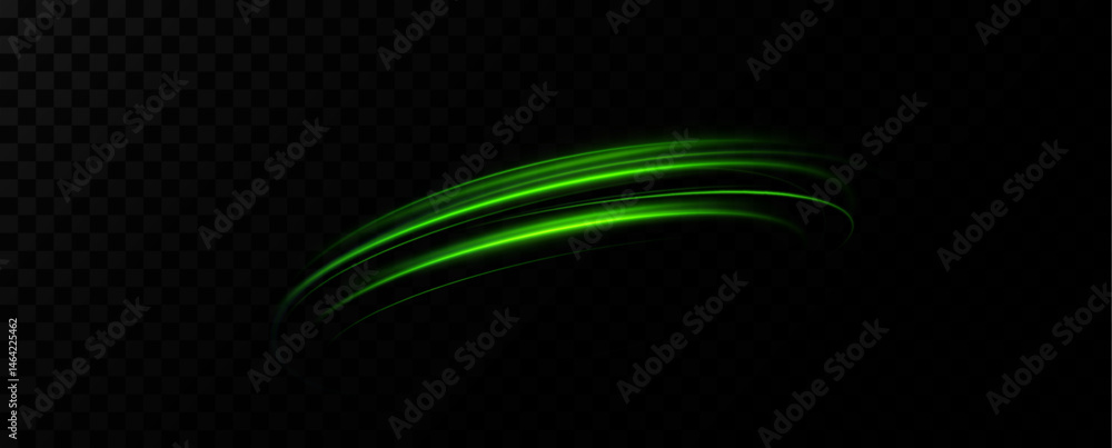 Poster Light lines of green light.Curved velocity lines.Dynamic curls of neon light.