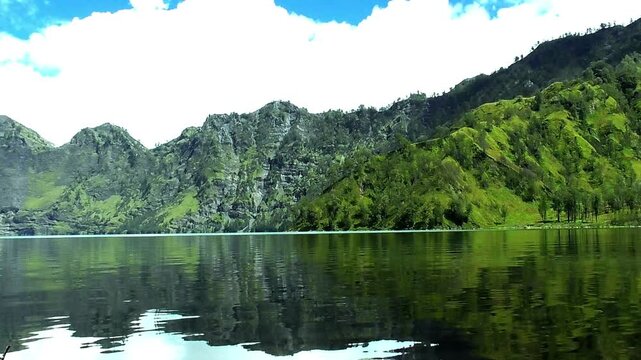 view of  Segara Anak lake on mount Rinjani