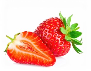 Strawberry and slice isolated on white background