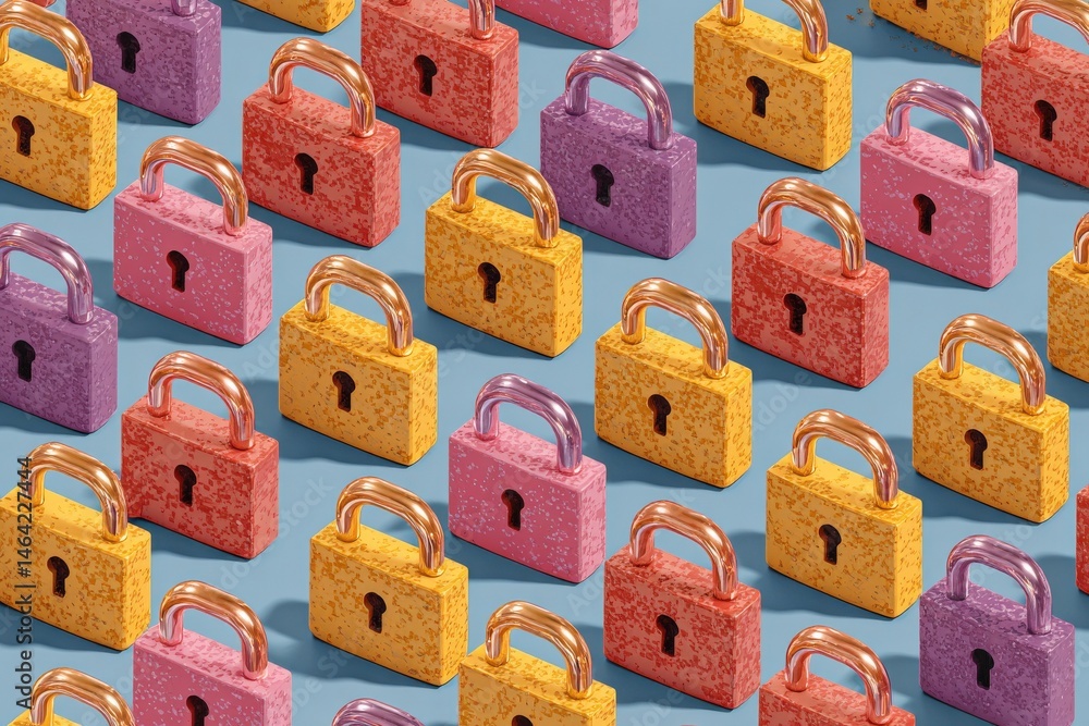 Aufkleber colorful padlocks arranged in a playful pattern on a blue backdrop showcasing concepts of security a