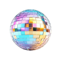 Disco ball Reflection: A disco ball sparkles with myriad colors, its surface reflecting the vibrant energy of a party atmosphere and night life.