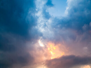 Orange blue sky, clouds in the sky gloomy celestial landscape, wallpaper,background. Sky landscape sky horizon, colorful.