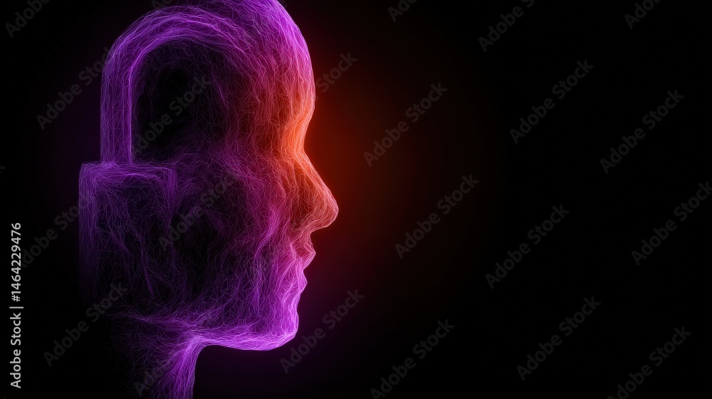 Poster abstract representation of a human head and a digital padlock symbolizing data security and innovati
