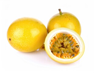 Yellow passion fruit isolated on white background