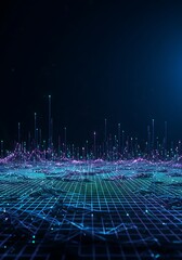 Cybernetic Landscape: Teal & Purple Digital 3D Render