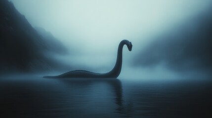 Mysterious Loch Ness Monster in Misty Scottish Highlands