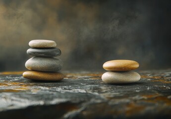 Stacked Stones on Dark Background for Calmness and Balance Concept