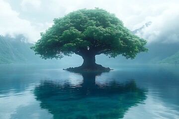 Majestic tree rises from tranquil waters