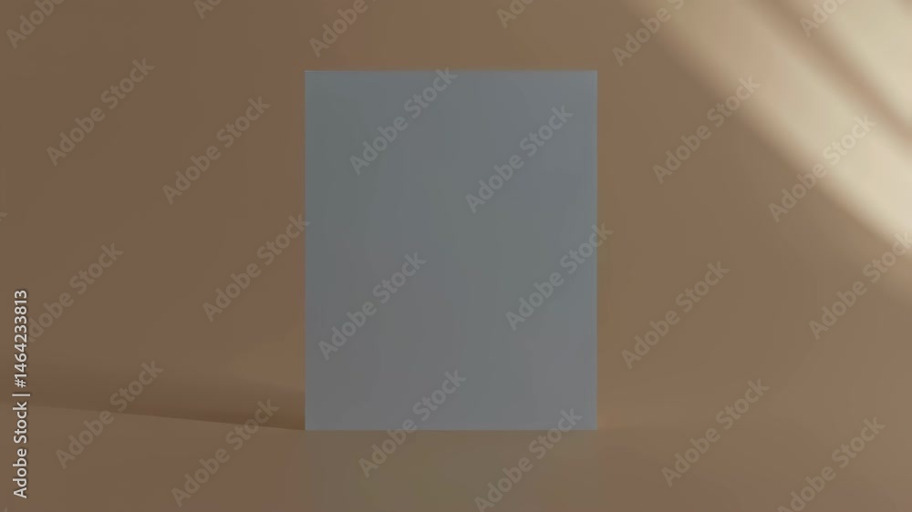 Poster clean white page with leaf shadow overlay. blank paper sheet on a tan background for mockup, present
