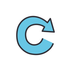 Stylized Light Blue Arrow Rotating Clockwise on Solid White Background