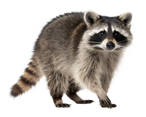 Full body of a raccoon standing on a transparent background with smoke effect, creating a unique and captivating image