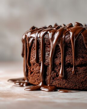 Moist chocolate cake with rich chocolate filling A delectable chocolate cake with rich, dripping ganache, perfect for celebrations and indulgent desserts, showcasing mouth-watering detail and texture.