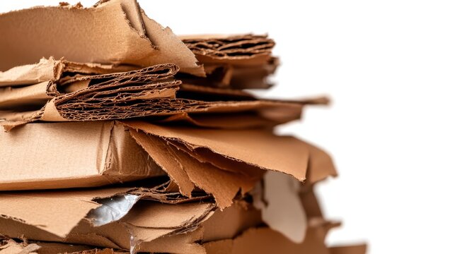 A chaotic stack of crumpled cardboard boxes highlights the theme of recycling and waste management, serving as a reminder of our environmental responsibilities.