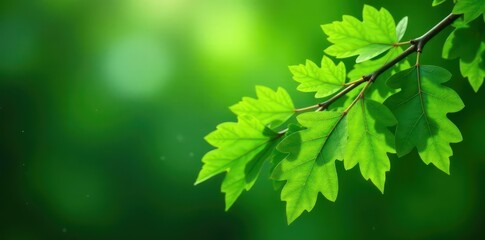 Rain-laden oak branch, vibrant green summer leaves, texture, plant, summer