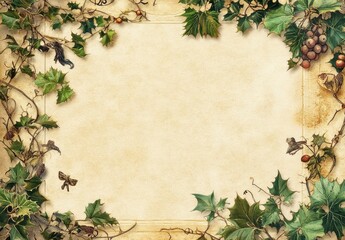 Vintage Holiday Background with Ivy and Decorative Elements