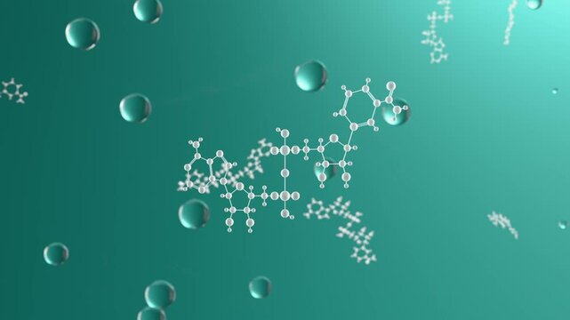 Nicotinamide adenine dinucleotide molecular structure in NAD solution. Concept of anti-aging therapy and life extension. 3d animation.