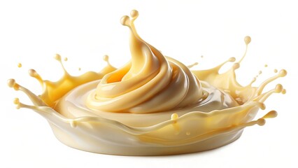 Delicious creamy splash of caramel sauce or whipped cream against a white background