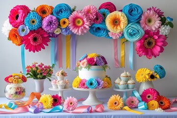 Vibrant Floral Decorations and Ribbons for a Joyful Baby Shower Celebration