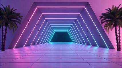 Neon Minimalist Background with Futuristic 3D Design Elements