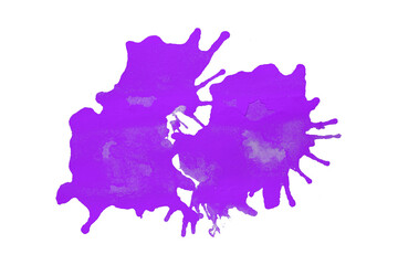 Purple watercolor stains, ink splashes, paint drops set on transparent background.