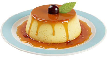 Isolated Flan Dessert with Cherry