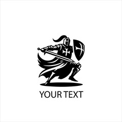 Full Body Templar Knight Fighting Pose Vector Logo Silhouette Isolated on White Background