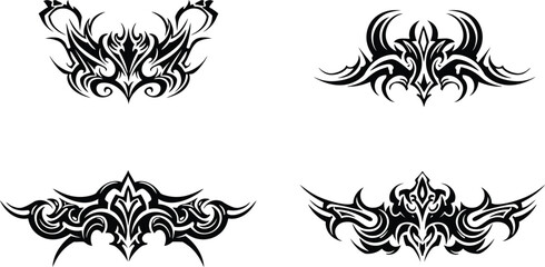 Naklejka premium Tribal Ornamental Tattoo Vector Set in Black and White