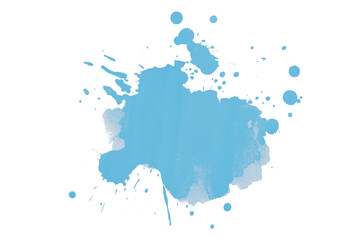 Light blue watercolor stains, ink splashes, paint drops set on transparent background.