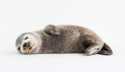 Adorable Grey Seal Relaxing on Light Background, Looking Playful