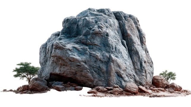 A dead tree stump and a dead tree stand on coastal rocks under a vast blue sky, part of a rugged natural landscape