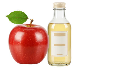 Isolated Apple with Apple Vinegar Bottle