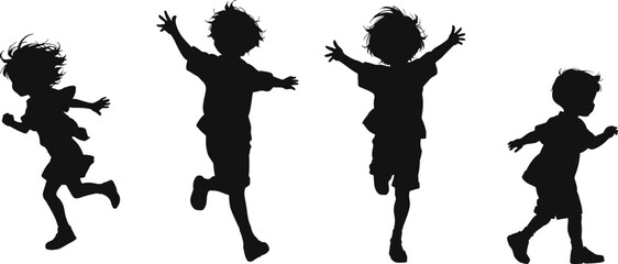 Silhouette of children running, capturing movement, energy, and the joy of playful activity