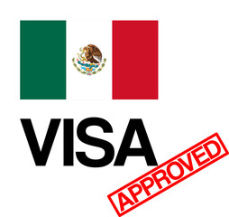 Mexico Visa approval concept with Flag and red approved stamp