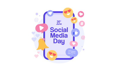 Social Media Day Illustration featuring Social Network Icons on a Smartphone. Modern and Minimalist Flat Design.